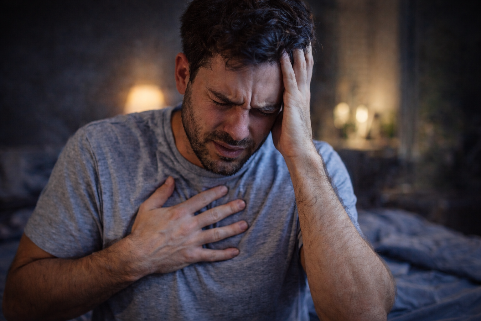 Úzkostný výraz v nočním světle